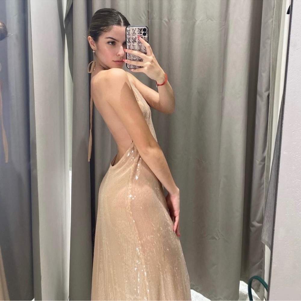 ZARA SEQUIN HALTER DRESS - Picture 6 of 12